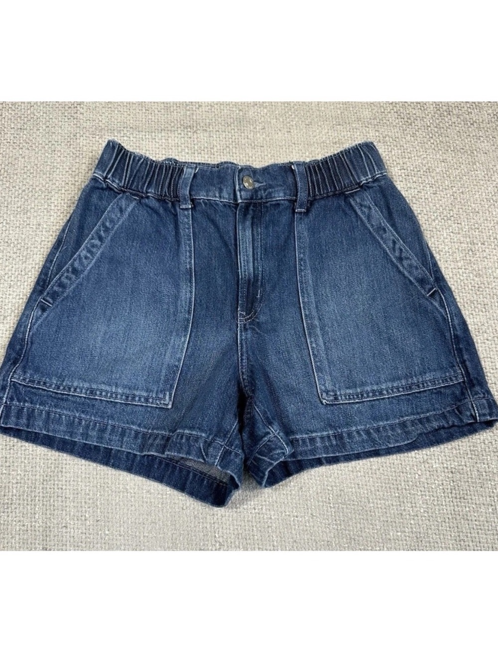 GAP High Rise Utility Shorts Dark Wash Elastic Waist Denim Shorts Medium - Picture 2 of 10